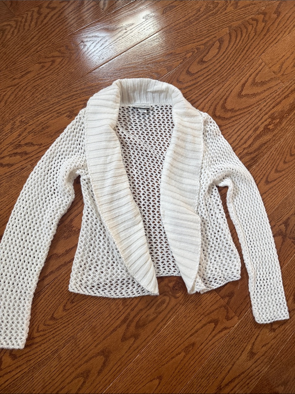 Avenue Open-Knit Cream Shawl Collar Cardigan